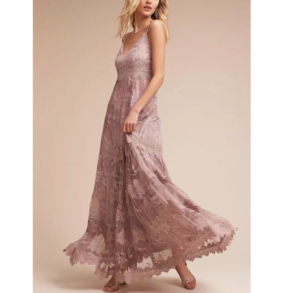 Anthropologie BHLDN Joni Dress Pink & White Striped Sleeveless Lace Maxi Size 2 - Picture 1 of 7